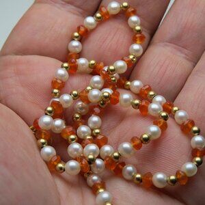 14k Gold Orange Sardonyx & Cultured pearl Necklace